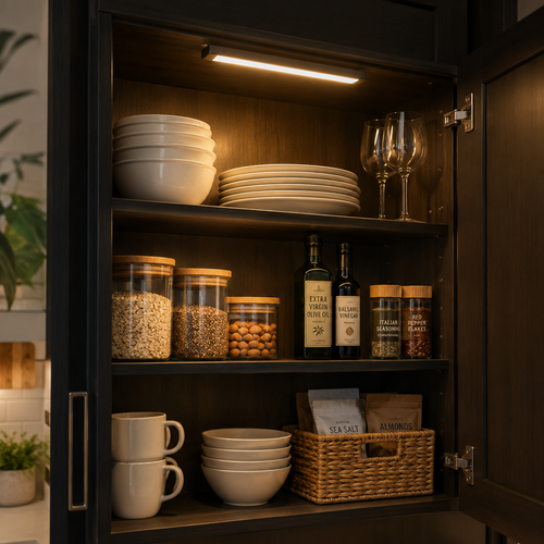 Rechargeable cabinet light inside kitchen cabinet lifestyle