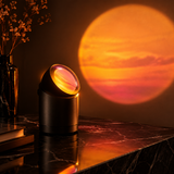Sunset projection lamp studio shot on black marble