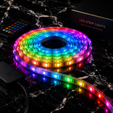 LED strip lights coiled on black marble studio shot